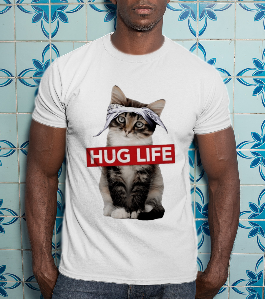 Hug Life Kitten Bandana Retro Funny Cat T-Shirt