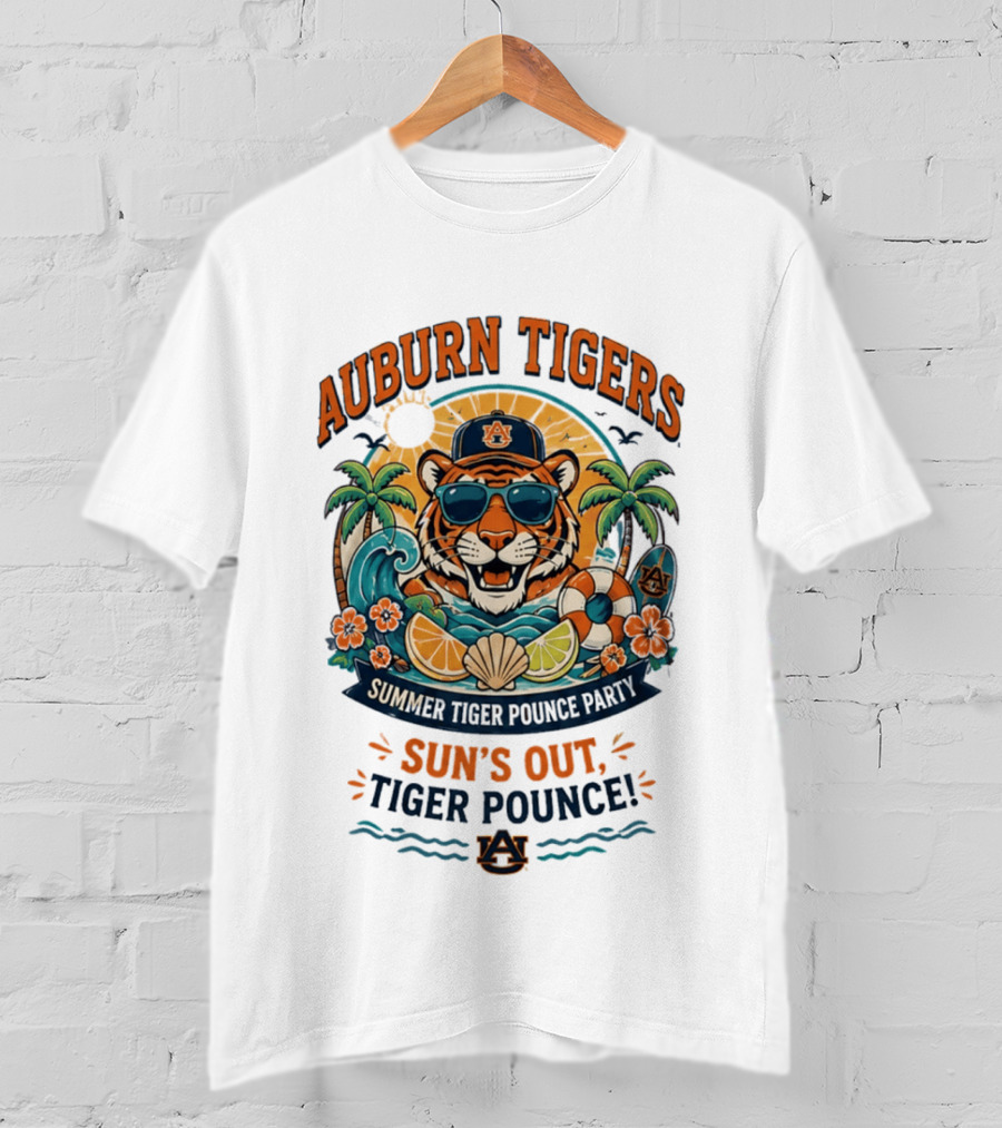 Auburn Tigers Summer Party Sun's Out Tiger Pounce Beach Vibes T-Shirt