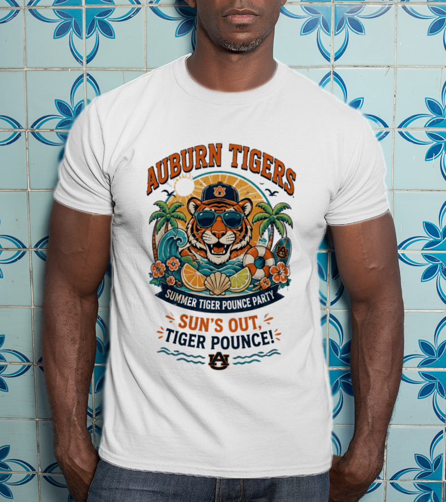 Auburn Tigers Summer Party Sun's Out Tiger Pounce Beach Vibes T-Shirt
