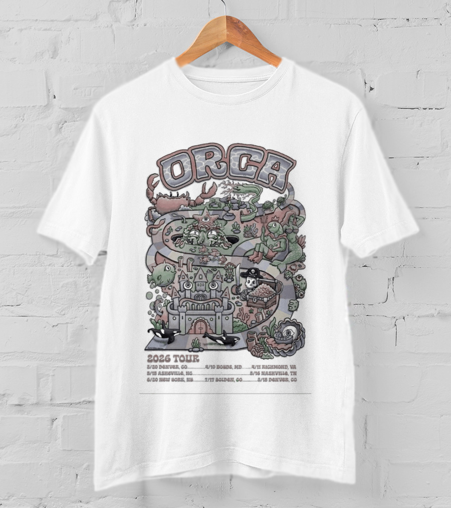 Orca 2026 Summer Tour Dates With Colorful Fantasy Castle And Creatures T-Shirt