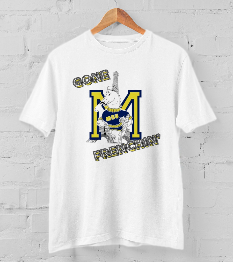 MSU Gone Frenchin' Eiffel Tower Bulldog Sweater Retro M T-Shirt