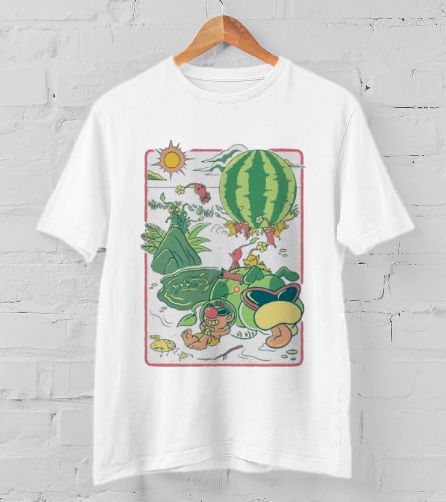 Pikmin Characters With Olimar Carrying Watermelon In Game Series T-Shirt