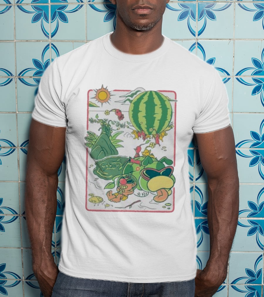 Pikmin Characters With Olimar Carrying Watermelon In Game Series T-Shirt