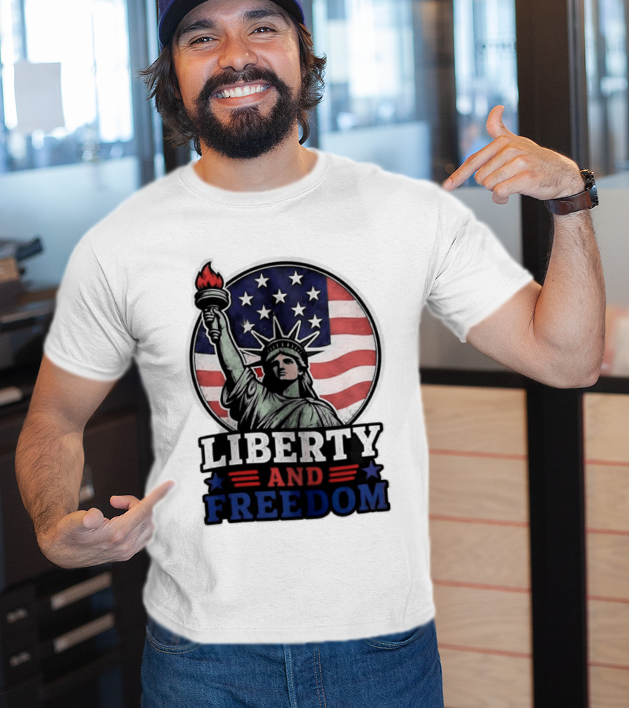 Liberty And Freedom Statue Of Liberty USA Flag Stars T-Shirt