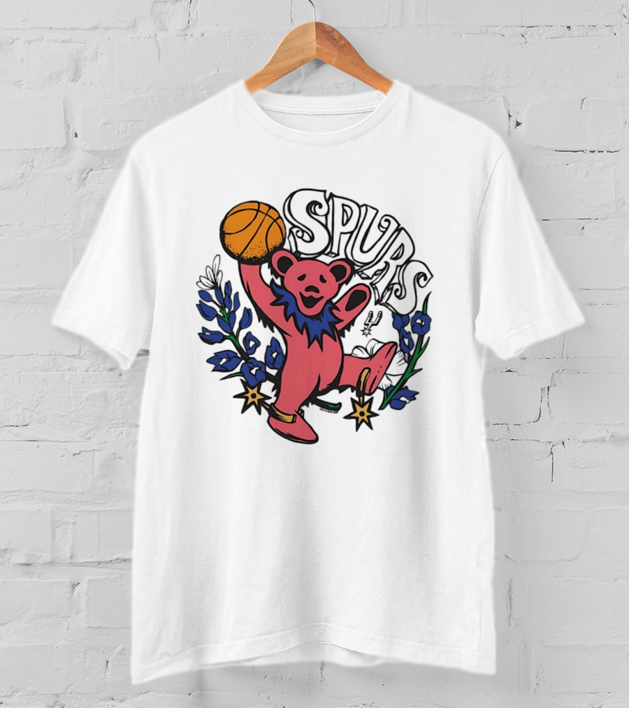 San Antonio Spurs Grateful Dead Bear Basketball Motif T-Shirt