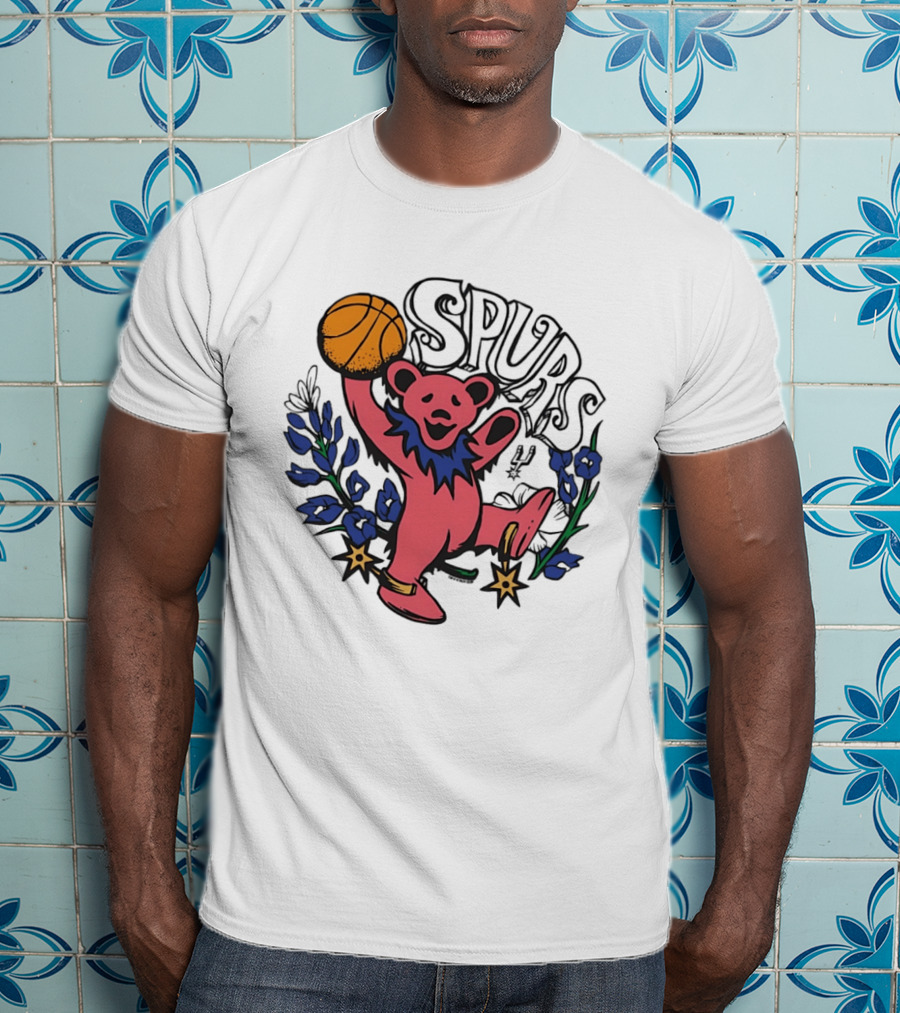 San Antonio Spurs Grateful Dead Bear Basketball Motif T-Shirt