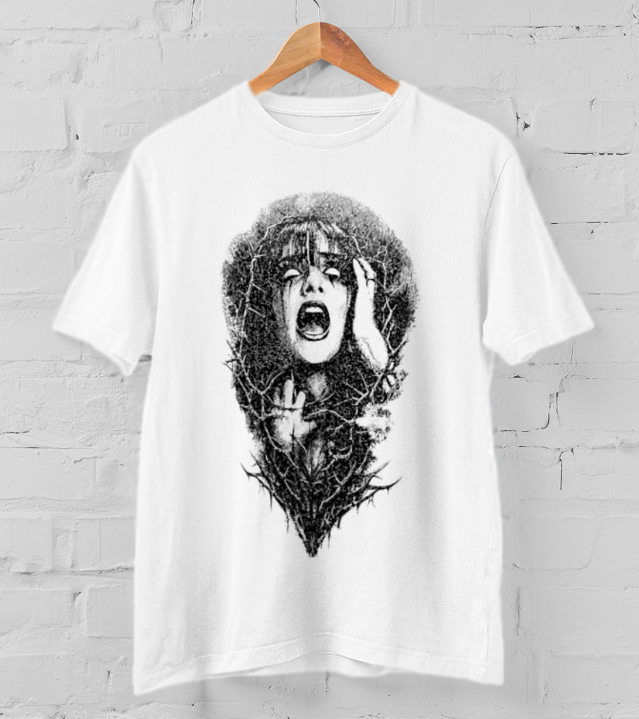 Screaming Woman Entangled Thorny Vines Dark Horror T-Shirt