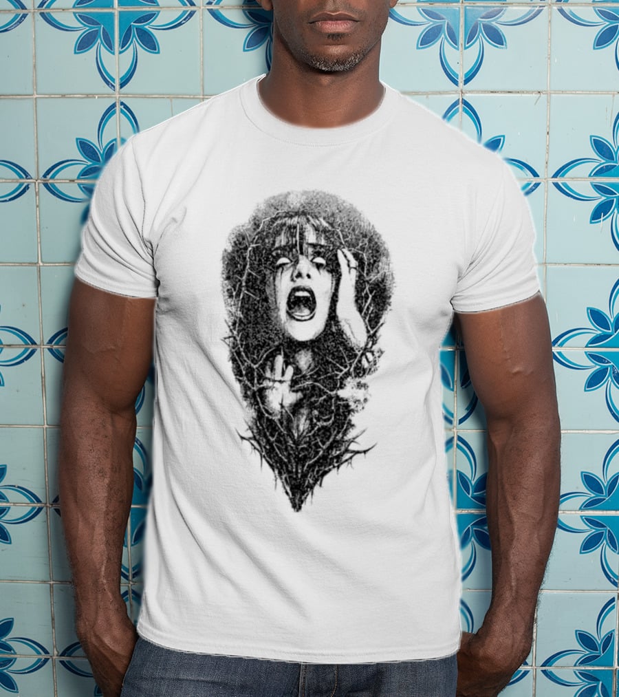 Screaming Woman Entangled Thorny Vines Dark Horror T-Shirt