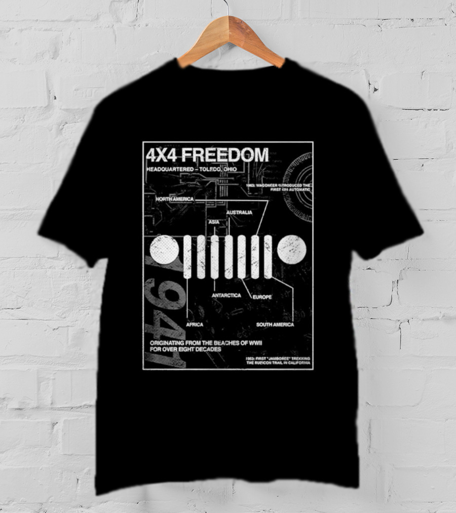4x4 Freedom Jeep 1941 Global History Blueprint T-Shirt