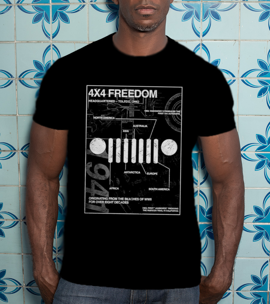 4x4 Freedom Jeep 1941 Global History Blueprint T-Shirt