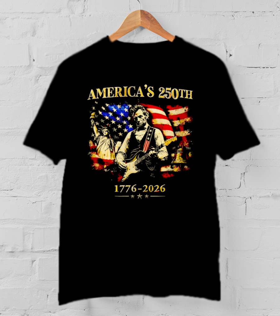 America's 250th Abraham Lincoln Guitar 1776 2026 Statue Of Liberty US Flag T-Shirt