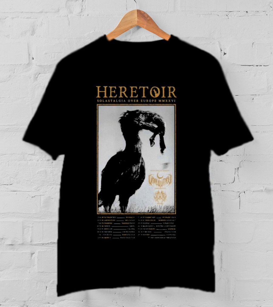 HERETOIR Solastalgia Over Europe MMXXVI Tour 2026 With Special Guests Farsot Agrypnie Black Crane T-Shirt