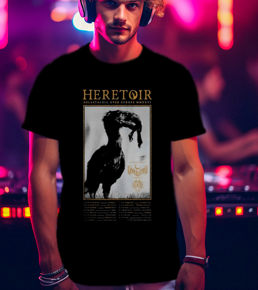 HERETOIR Solastalgia Over Europe MMXXVI Tour 2026 With Special Guests Farsot Agrypnie Black Crane T-Shirt