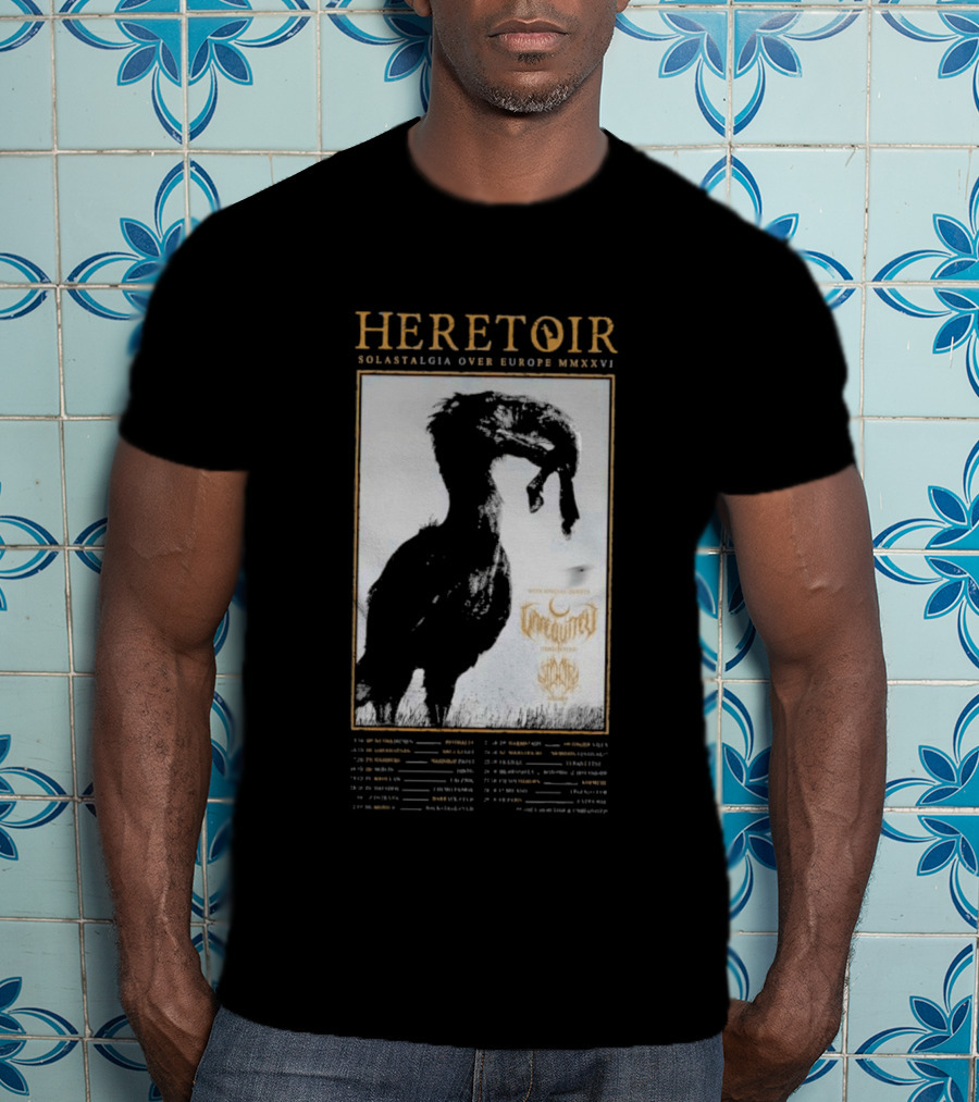 HERETOIR Solastalgia Over Europe MMXXVI Tour 2026 With Special Guests Farsot Agrypnie Black Crane T-Shirt