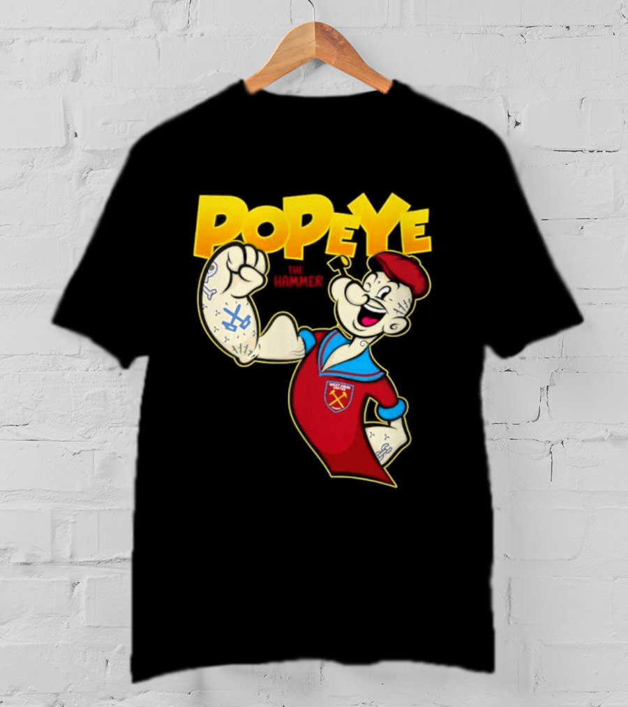 Popeye The Hammer West Ham United Crest Vintage Cartoon T-Shirt