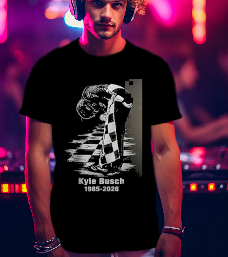 Kyle Busch 1985 2026 Racing Checkered Flag T-Shirt