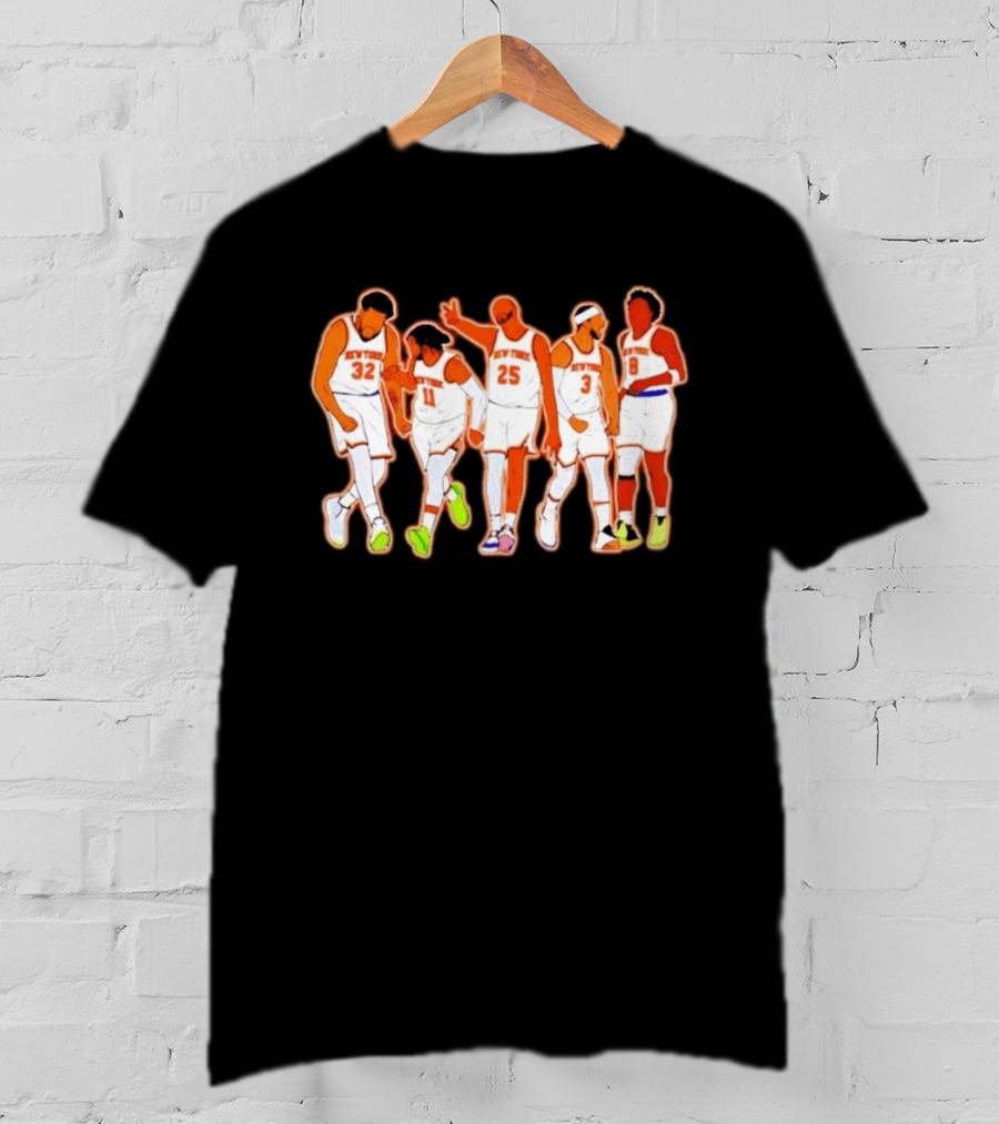 New York Knicks Karl Anthony Towns Jalen Brunson Mikal Bridges Josh Hart OG Anunoby Basketball Team Starting Five T-Shirt