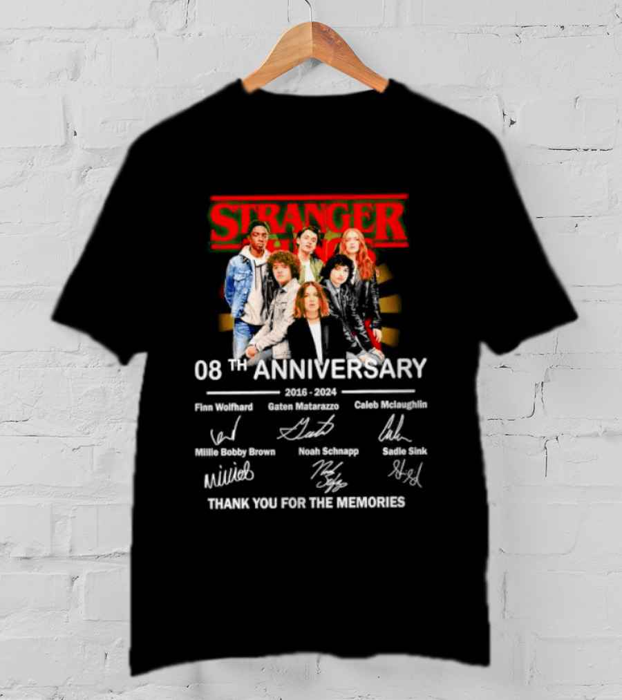 Stranger Things 08th Anniversary 2016 2024 Signatures Thank You For The Memories T-Shirt