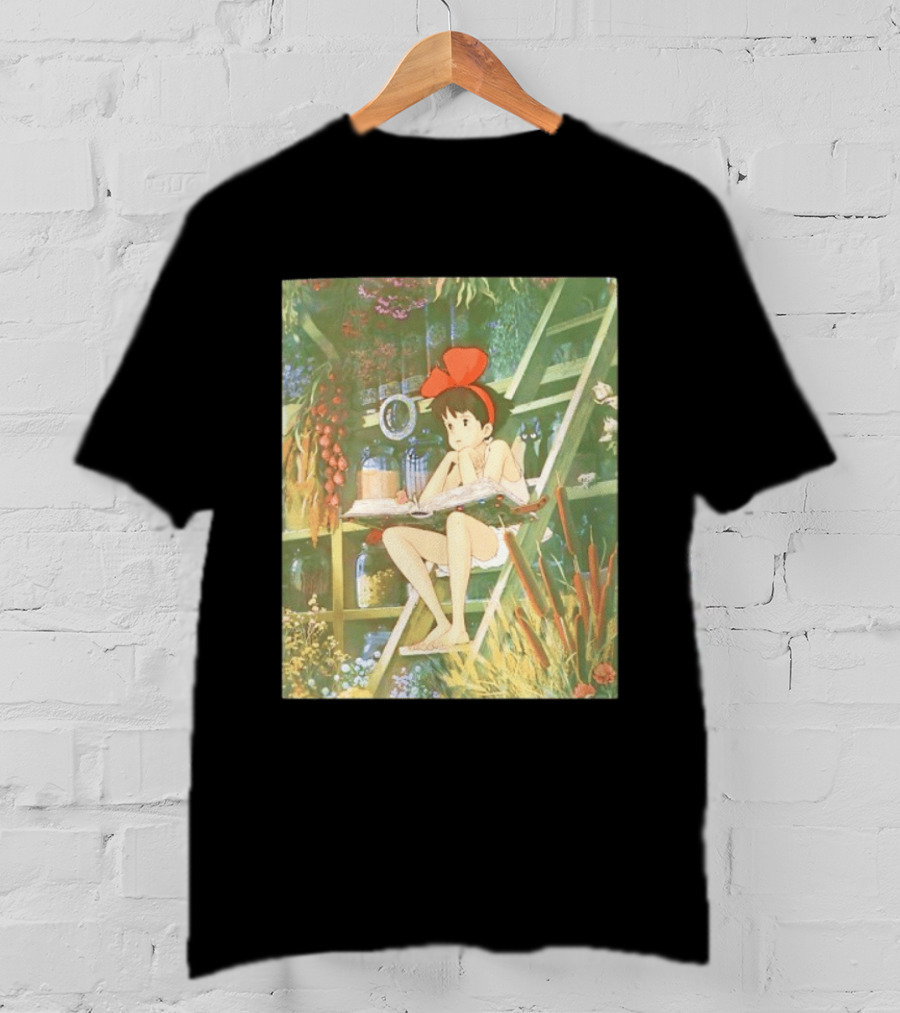 Kiki's Delivery Service Magic Book Cat And Botanical Greenhouse Scene T-Shirt