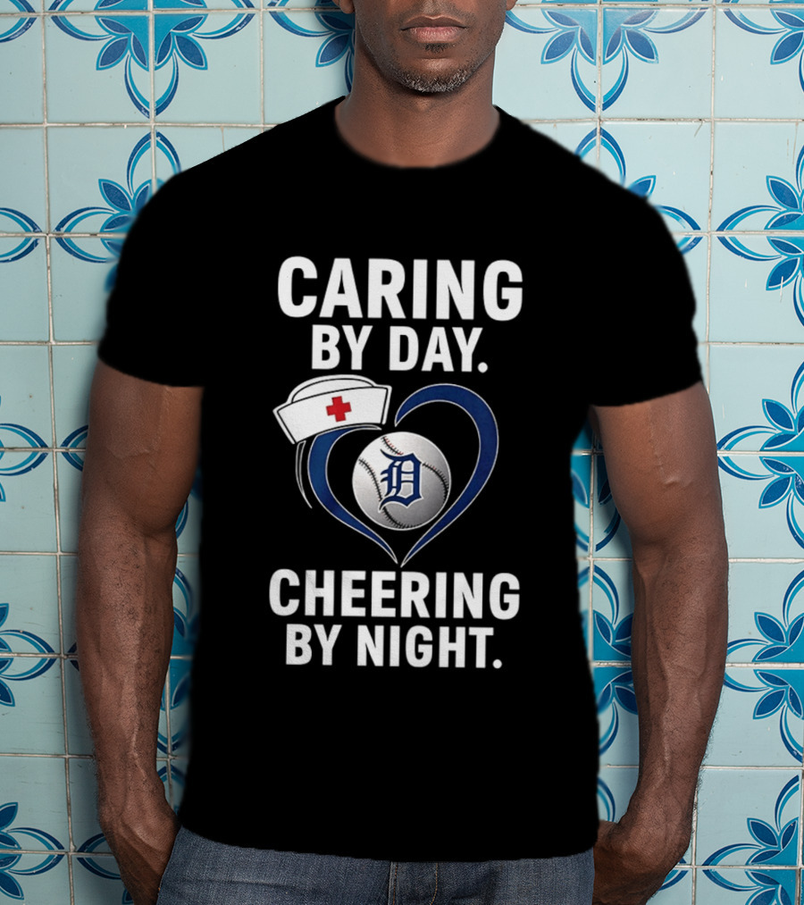 Caring By Day Nurse Baseball Fan Cheering By Night T-Shirt