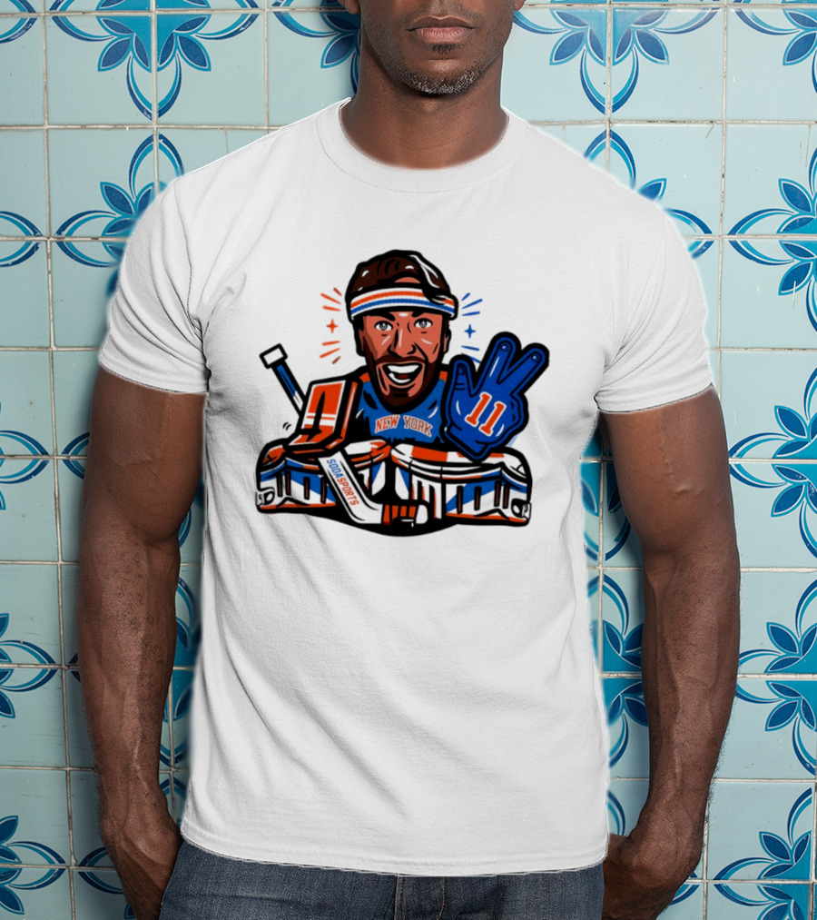 Mathew Barzal New York Islanders Hockey Illustration Player Number 13 Victory Gesture Sports Fan T-Shirt