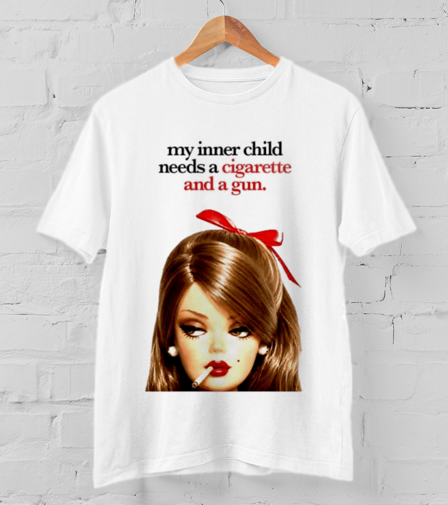 My Inner Child Needs A Cigarette And A Gun Doll Face Red Bow T-Shirt