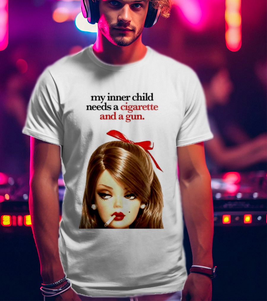 My Inner Child Needs A Cigarette And A Gun Doll Face Red Bow T-Shirt