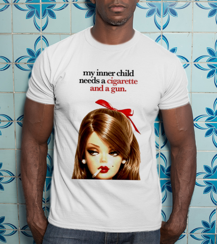 My Inner Child Needs A Cigarette And A Gun Doll Face Red Bow T-Shirt