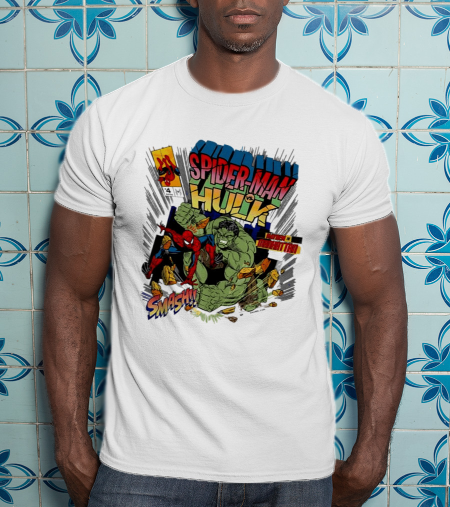 Spider Man Vs Hulk Mayhem Manhattan Marvel Smash 2026 Comic T-Shirt