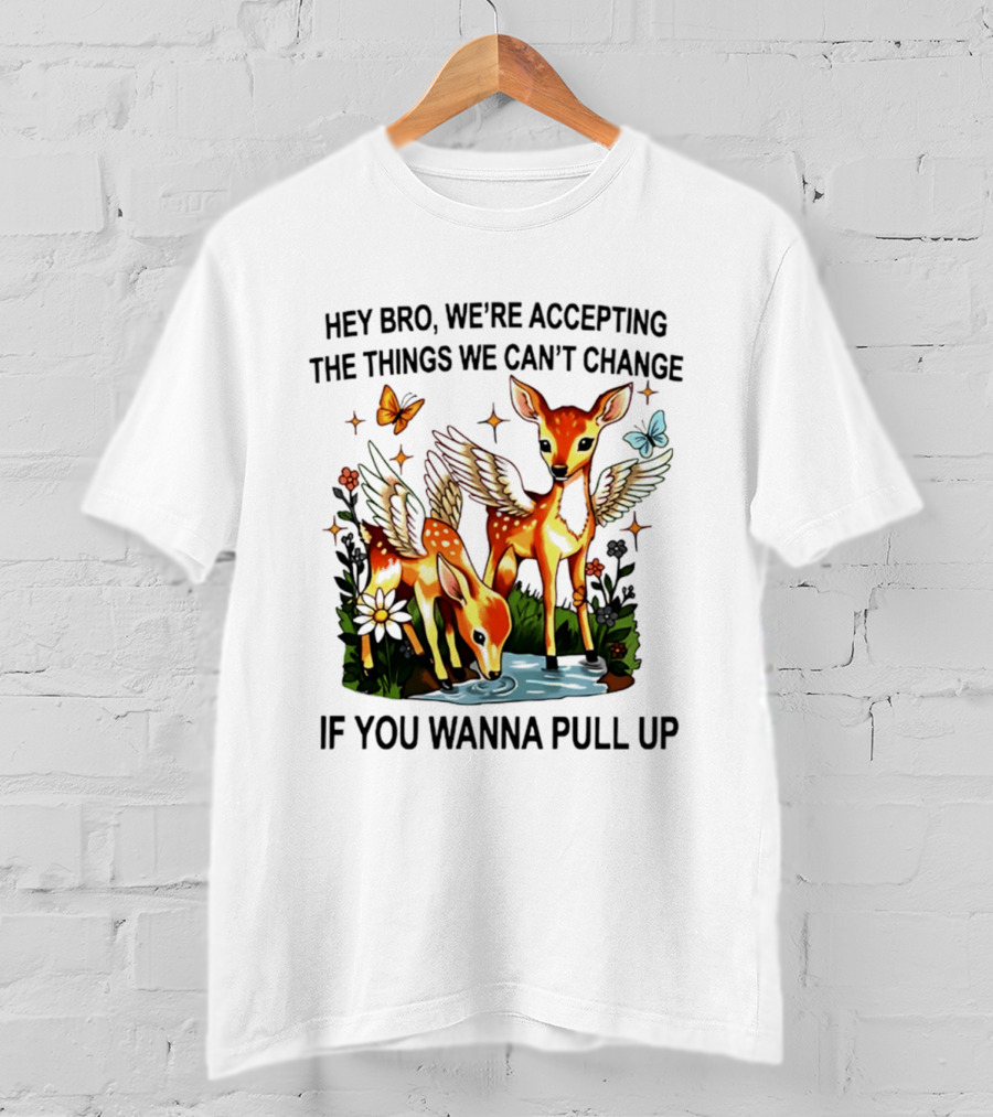 Hey Bro We're Accepting The Things We Can't Change If You Wanna Pull Up Deer Wings Butterflies T-Shirt