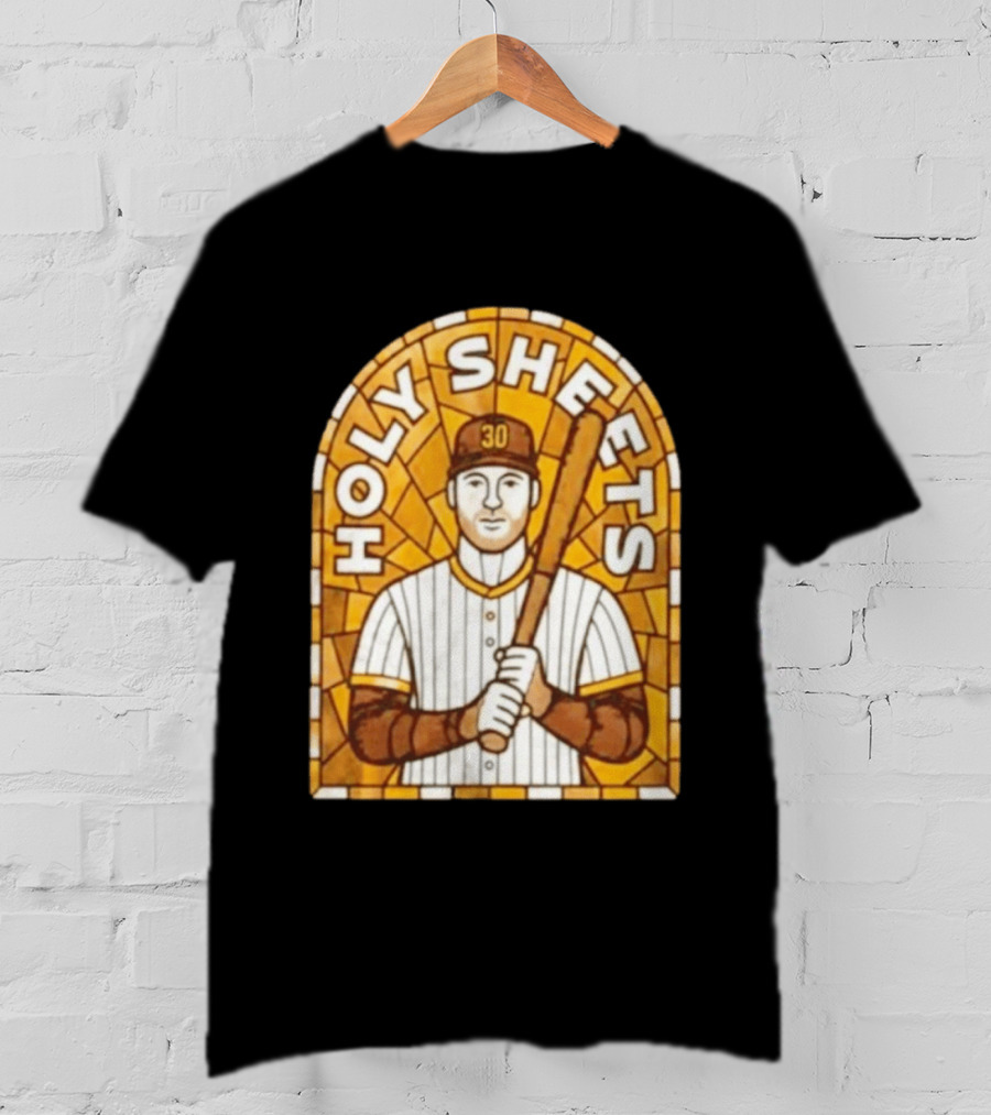 Holy Sheets Baseball Player Holding Bat 30 Stained Glass T-Shirt