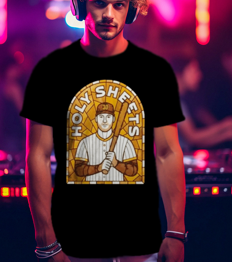 Holy Sheets Baseball Player Holding Bat 30 Stained Glass T-Shirt