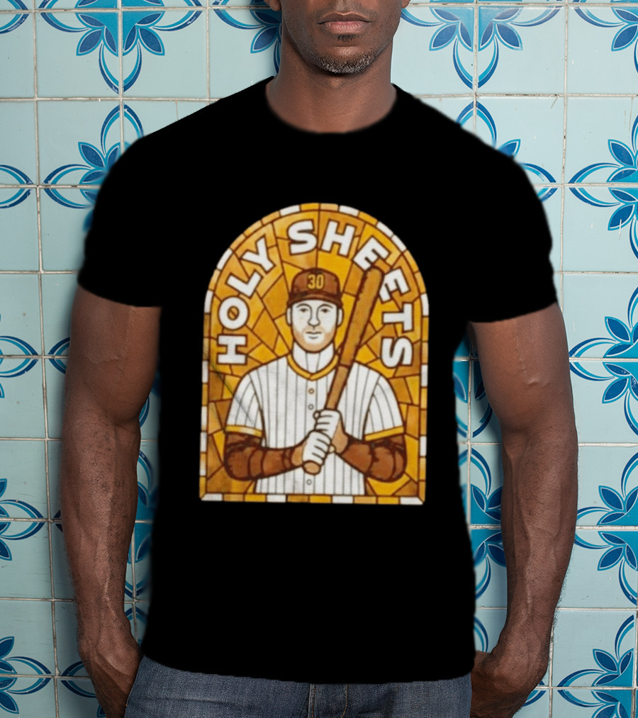 Holy Sheets Baseball Player Holding Bat 30 Stained Glass T-Shirt