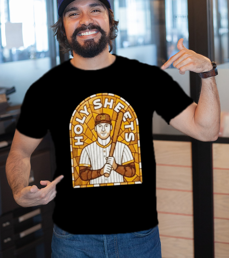 Holy Sheets Baseball Player Holding Bat 30 Stained Glass T-Shirt
