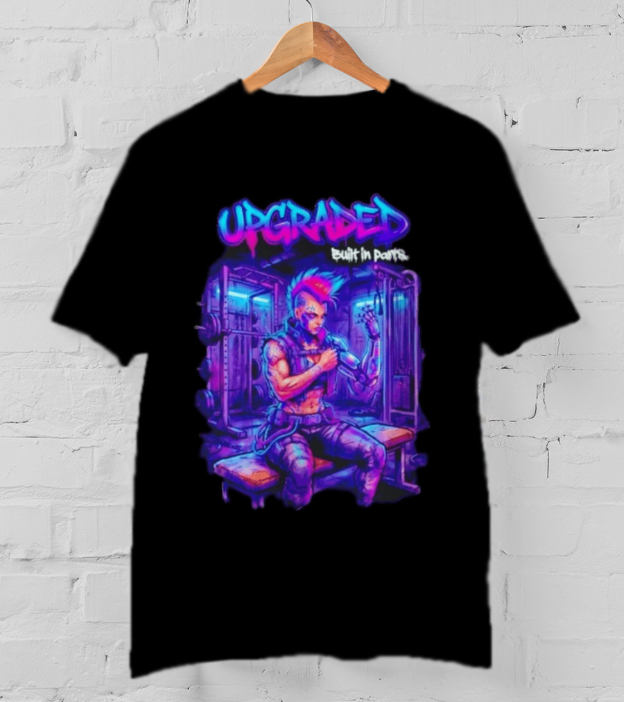 Upgraded Cyberpunk Girl Built In Parts Neon Gym Aesthetic T-Shirt