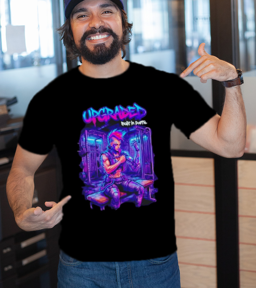 Upgraded Cyberpunk Girl Built In Parts Neon Gym Aesthetic T-Shirt