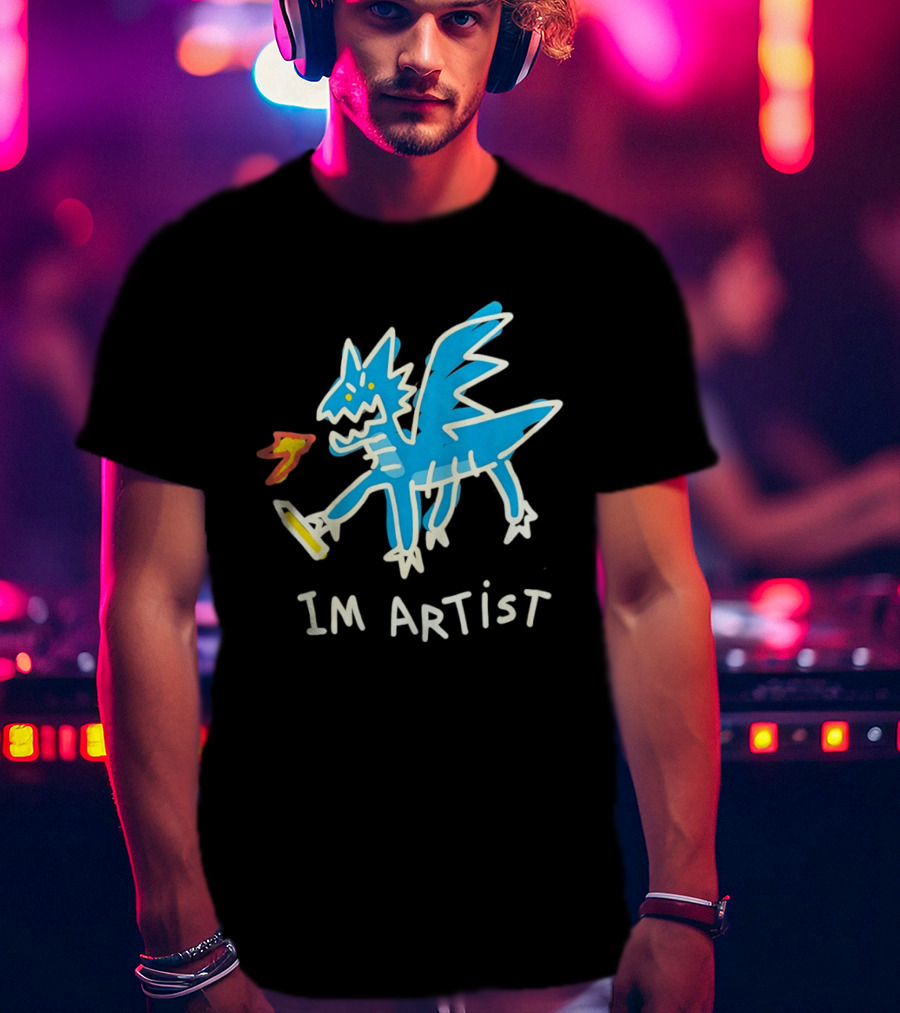 IM Artist Dragon Blue Winged Creature Fire Brush T-Shirt
