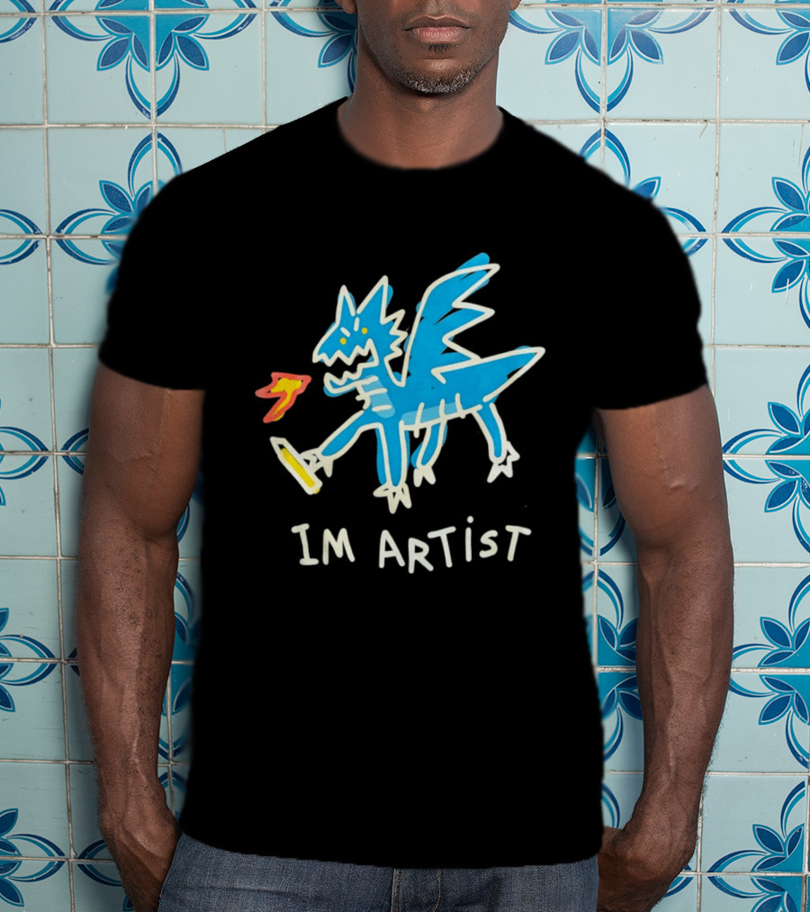 IM Artist Dragon Blue Winged Creature Fire Brush T-Shirt
