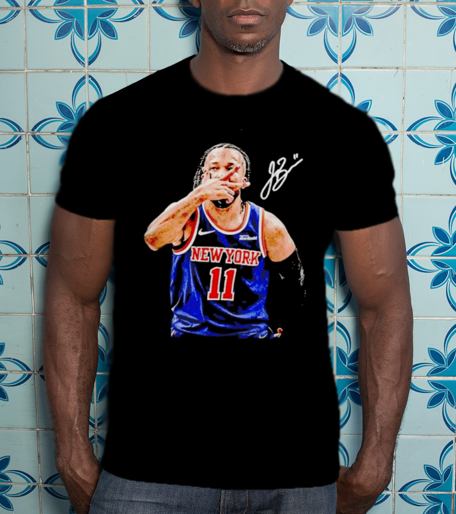 Jalen Brunson New York Knicks 11 JB Basketball Celebration Blue T-Shirt