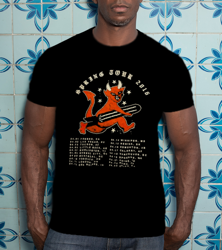 Spring Tour 2016 Devil Playing Guitar Concert Cities List T-Shirt