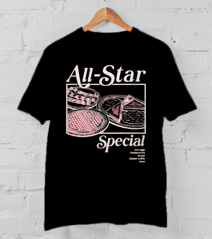 All Star Special Breakfast Two Eggs Hashbrowns Bacon Waffle Toast T-Shirt