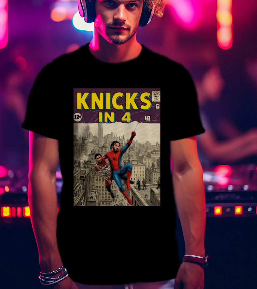 Knicks In 4 Jalen Brunson Spider Man Cover T-Shirt