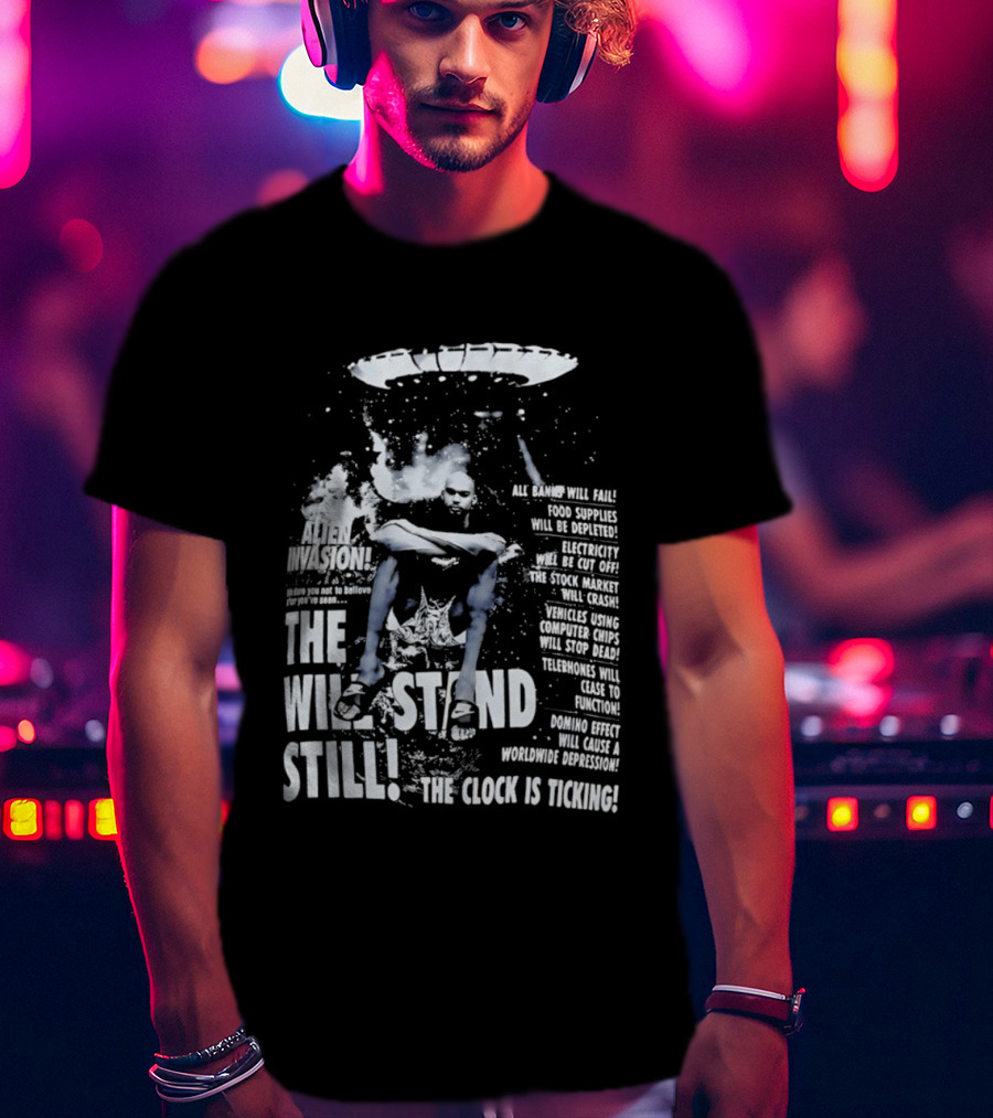 LeBron James The End Will Stand Still Is Ticking UFO Alien Invasion Los Angeles Lakers Worldwide Depression T-Shirt
