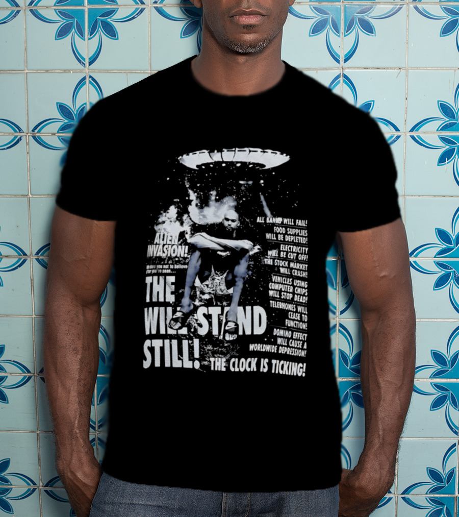 LeBron James The End Will Stand Still Is Ticking UFO Alien Invasion Los Angeles Lakers Worldwide Depression T-Shirt