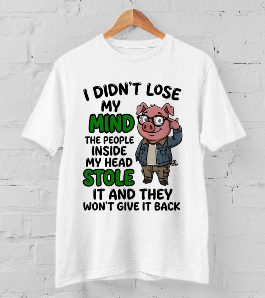 I Didn't Lose My Mind Funny Pig Cartoon People Inside My Head Stole It And They Won't Give It Back T-Shirt