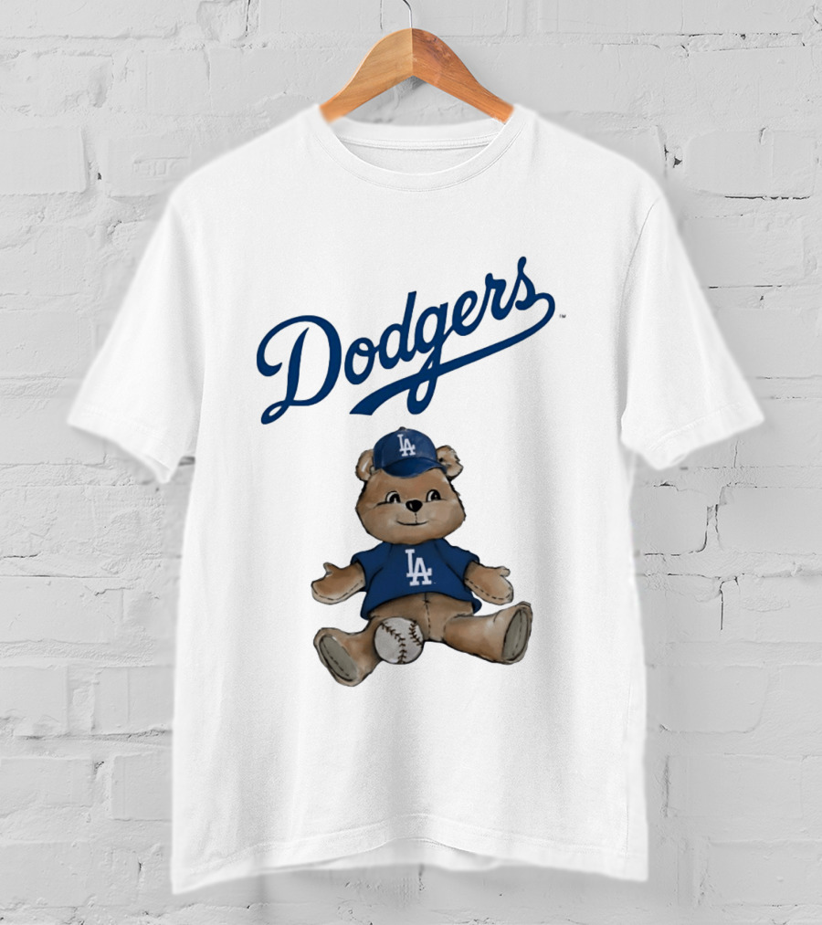 Los Angeles Dodgers Teddy Bear With Baseball And Dodgers LA Cap T-Shirt