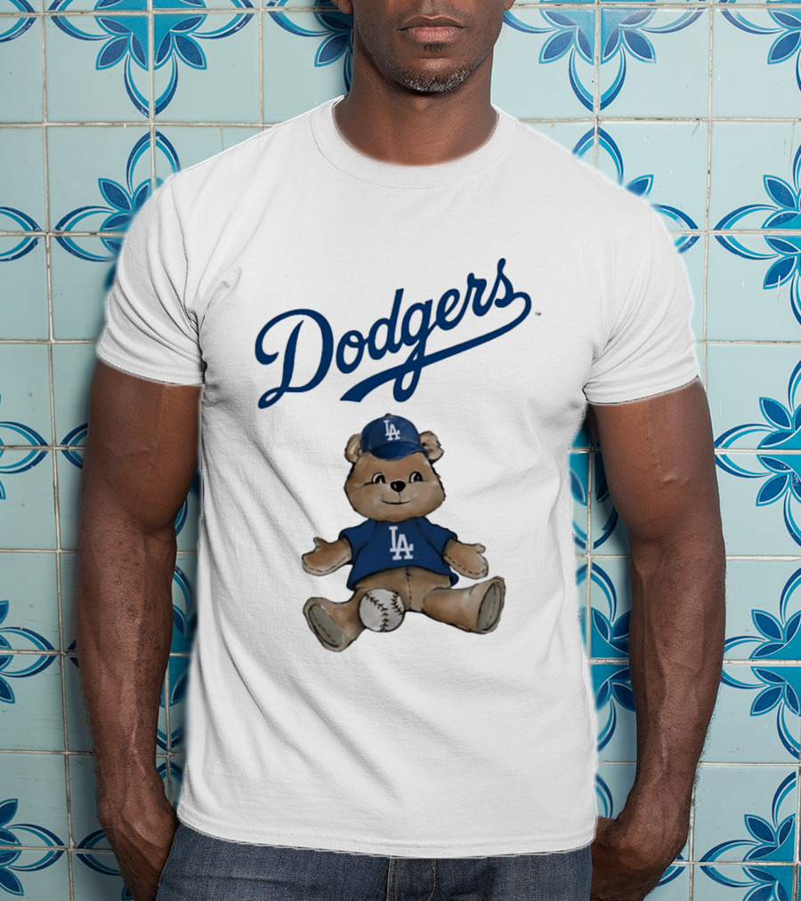 Los Angeles Dodgers Teddy Bear With Baseball And Dodgers LA Cap T-Shirt