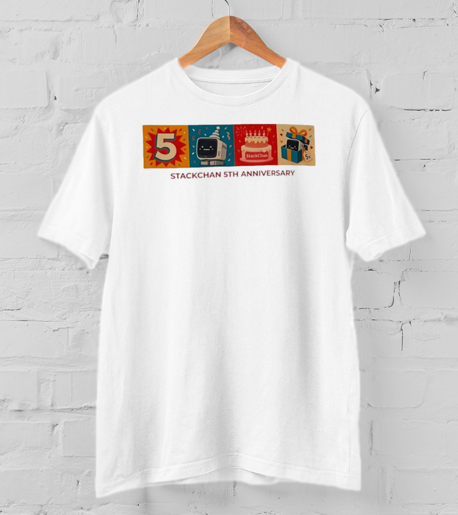 StackChan 5th Anniversary Celebration Cake Gift Box With Party Hat And Confetti T-Shirt