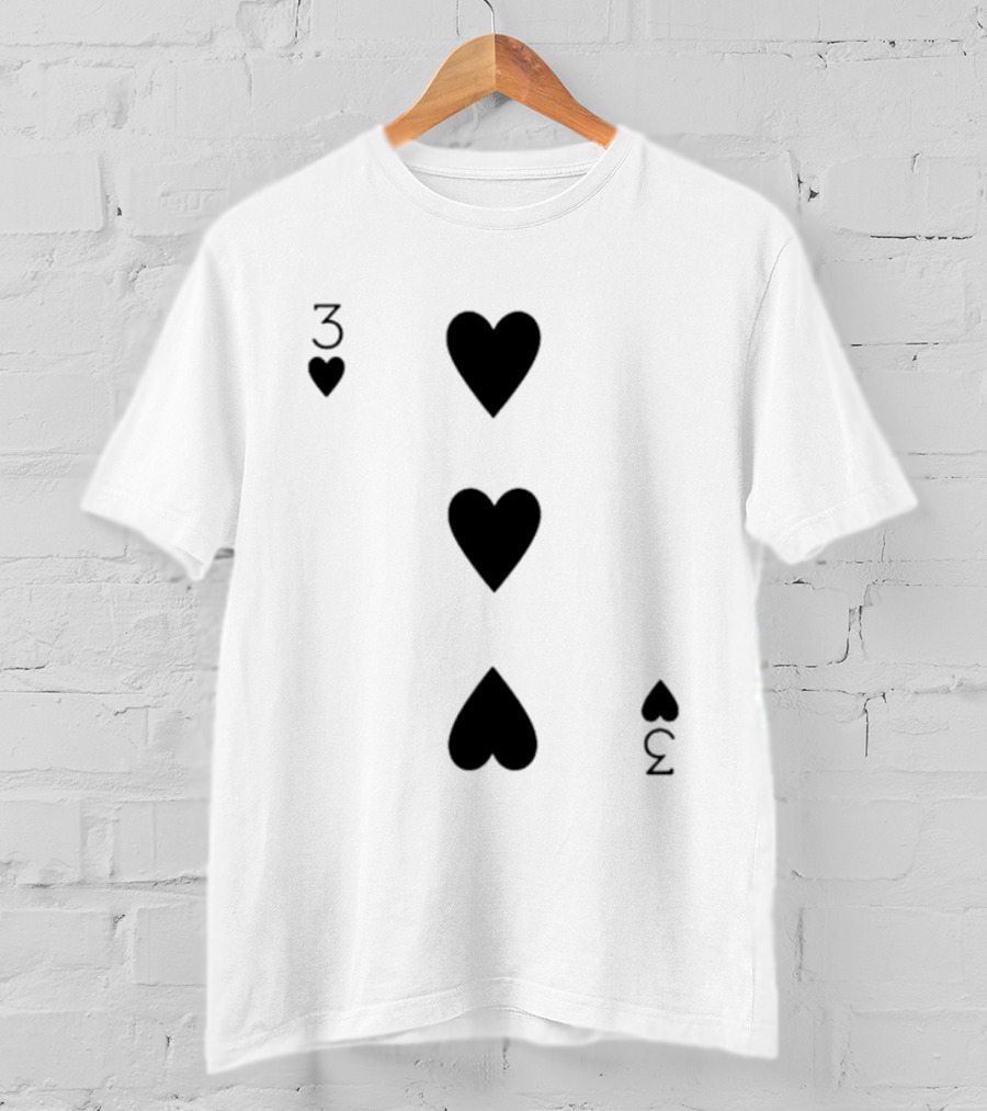 Three Of Hearts Playing Card Design Valentines T-Shirt
