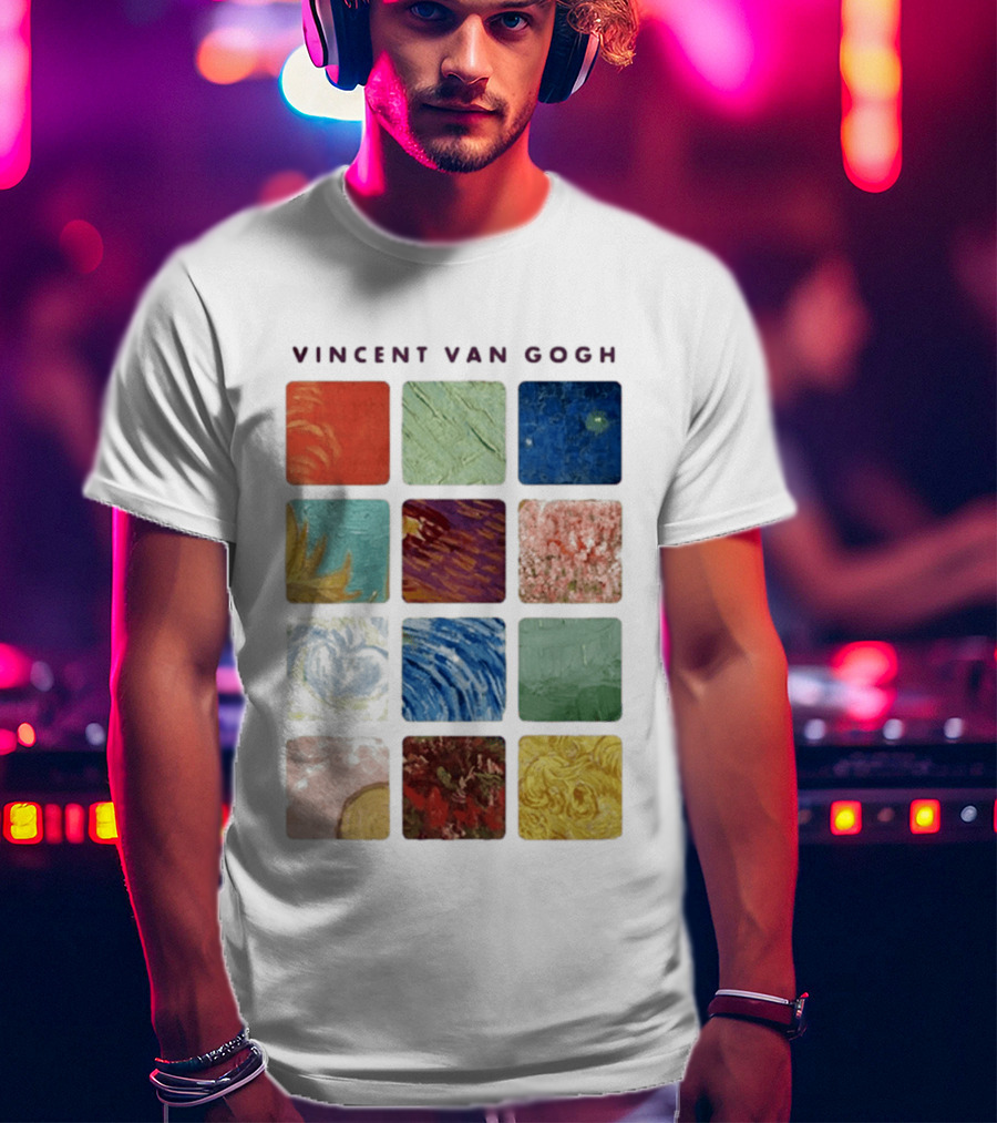 Vincent Van Gogh Paintings Iconic Colors Squares T-Shirt